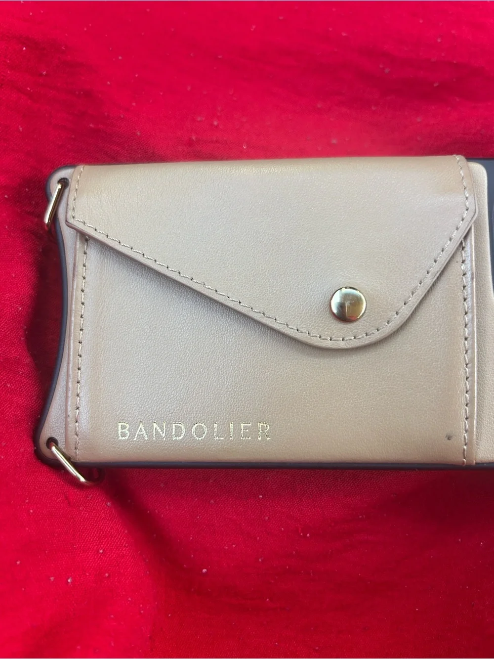 Bandolier Taupe Leather Phone Case with Snap Card Pocket